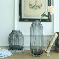 创意条纹玻璃花瓶北欧现代简约客厅花瓶摆件透明潮流餐厅装饰品