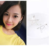韩国新款925纯银星星珍珠耳钉日韩时尚五角星耳饰防过敏女生礼物