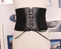 欧美时尚绑带系带束腰显瘦超宽腰封衬衫弹力腰带装饰女连衣裙黑色