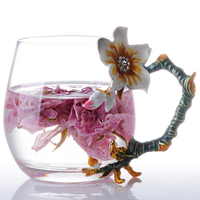 杏花珐琅彩水杯创意水晶耐热玻璃杯花茶杯果汁杯家用带把泡茶杯子