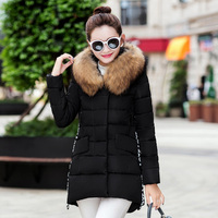 2016韩版冬季外套女式的中长款棉衣大毛领百搭棉服修身学生棉袄潮