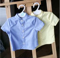 童装短袖纯棉衬衣 男童中小童宝宝半袖全棉衬衫儿童立领纯色上衣