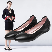 平跟女鞋上班平底职业黑色工作工装正装空姐舒适尖头单鞋真皮鞋