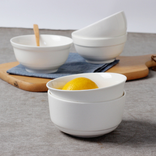纯白陶瓷家用4.5英寸米饭碗小汤碗面碗沙拉碗护边吃饭喝汤碗餐具