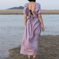 CING STUDIO原创 独立设计师品牌 春夏新款 长款系带露背连身裙