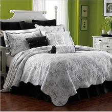 奢华样板间床品加大床罩三件套真丝刺绣艺术花卉床盖欧式绗缝被