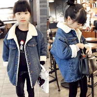 2016新款冬装韩版女童中长款羊羔绒加绒棉衣棉袄儿童加厚牛仔外套