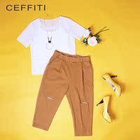 ceffiti2018年春夏新款纯棉7分裤女款哈伦裤包邮