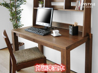 全实木纯橡木书桌书架组合书柜台式电脑桌现代简约写字台