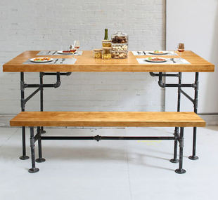 美式乡村工业风铁艺实木餐桌椅组合长凳酒吧桌奶茶店咖啡休闲桌子