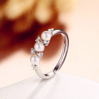 925银天然珍珠戒指女潮人镀金开口日韩个性不掉色镶锆石百搭指环