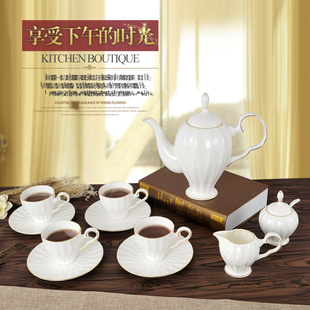 2017巴洛克简约创意骨质瓷咖啡杯碟咖啡壶套装欧式咖啡杯茶壶套组