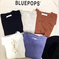 现货韩国代购  bluepops纯色气质针织微透打底衫 打底衫 女