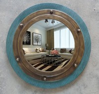 欧式浴室镜地中海蓝装饰镜壁挂镜洗脸镜古铜梳妆镜卫生间圆形挂镜