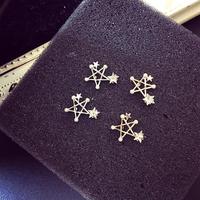日韩高品质饰品  韩国时尚气质珍珠五角星个性拼接锆石五角星耳钉