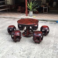 红木家具  老挝大红酸枝鼓凳圆台 交趾黄檀圆桌 7件套 实木家具